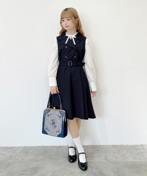 F i.n.t(フィント)の「レースフリル使い細リボンタイブラウス/fint フィント(シャツ/ブラウス・レディース・オフホワイト/ホワイト×ブラック/ピンクベージュ・FREE)」の7枚目の写真