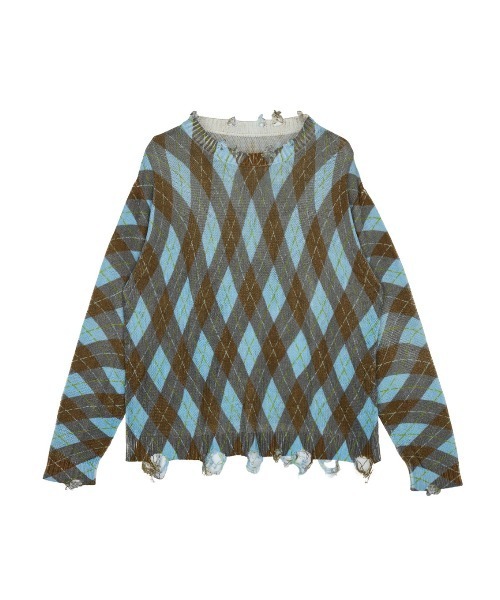 Ameri(アメリ)の「CHILL ARGYLE KNIT TOP(ニット/セーター・レディース・ブルー/レッド・FREE)」の1枚目の写真