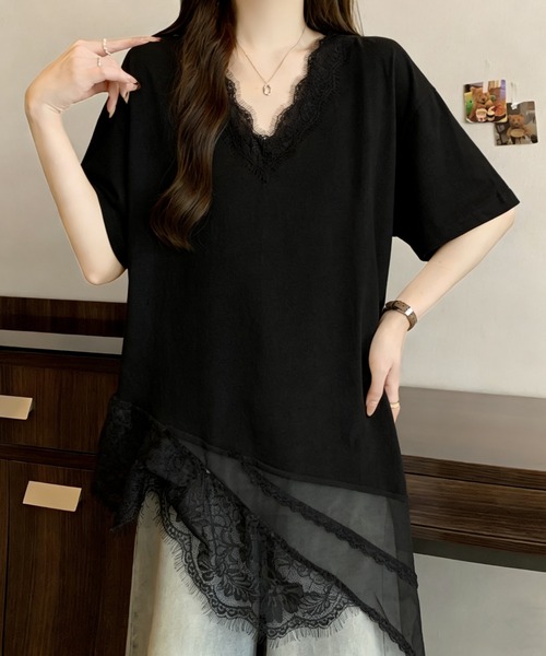 witch（ウイッチ）の「アシンメトリー裾レースTシャツ（Tシャツ/カットソー・レディース・ブラック/ホワイト・FREE）」の11枚目の写真