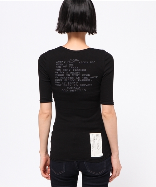 OLD BETTY'S（オールドベティーズ）の「ALOHA Cotton Rib Pocket T-shirts/コットンリブポケット５分袖Tシャツ（Tシャツ/カットソー・レディース・キナリ/サンドベージュ/ネイビー/ラベンダー/ボルドー/アイボリー/ブラック・FREE）」の8枚目の写真