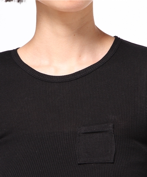 OLD BETTY'S（オールドベティーズ）の「ALOHA Cotton Rib Pocket T-shirts/コットンリブポケット５分袖Tシャツ（Tシャツ/カットソー・レディース・キナリ/サンドベージュ/ネイビー/ラベンダー/ボルドー/アイボリー/ブラック・FREE）」の9枚目の写真