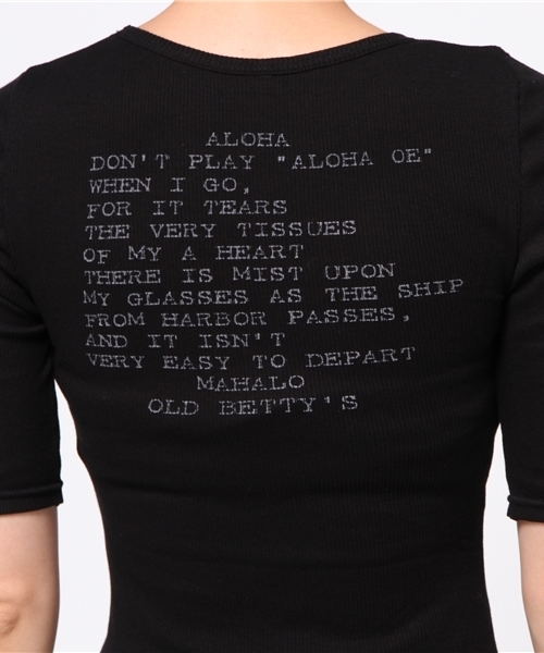 OLD BETTY'S（オールドベティーズ）の「ALOHA Cotton Rib Pocket T-shirts/コットンリブポケット５分袖Tシャツ（Tシャツ/カットソー・レディース・キナリ/サンドベージュ/ネイビー/ラベンダー/ボルドー/アイボリー/ブラック・FREE）」の14枚目の写真