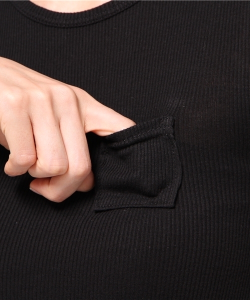 OLD BETTY'S（オールドベティーズ）の「ALOHA Cotton Rib Pocket T-shirts/コットンリブポケット５分袖Tシャツ（Tシャツ/カットソー・レディース・キナリ/サンドベージュ/ネイビー/ラベンダー/ボルドー/アイボリー/ブラック・FREE）」の15枚目の写真