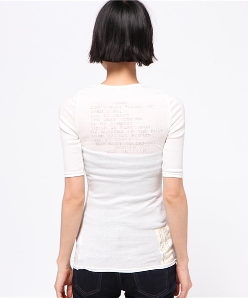 OLD BETTY'S（オールドベティーズ）の「ALOHA Cotton Rib Pocket T-shirts/コットンリブポケット５分袖Tシャツ（Tシャツ/カットソー・レディース・キナリ/サンドベージュ/ネイビー/ラベンダー/ボルドー/アイボリー/ブラック・FREE）」の11枚目の写真