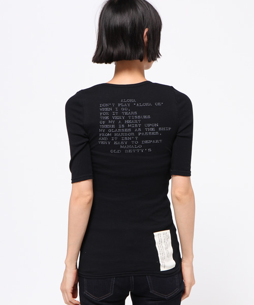 OLD BETTY'S（オールドベティーズ）の「ALOHA Cotton Rib Pocket T-shirts/コットンリブポケット５分袖Tシャツ（Tシャツ/カットソー・レディース・キナリ/サンドベージュ/ネイビー/ラベンダー/ボルドー/アイボリー/ブラック・FREE）」の13枚目の写真