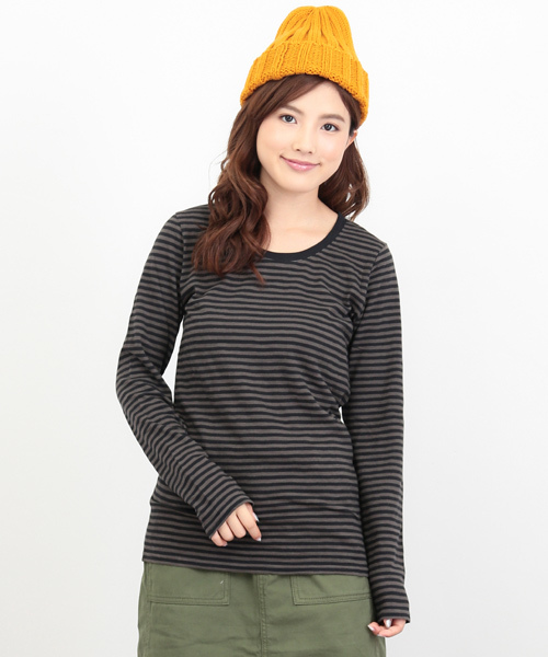 CUBE SUGAR（キューブシュガー）の「32/-ショートスラブ 先染めボーダー クルーネック長袖（Tシャツ/カットソー・レディース・ブラック/その他/トップグレー/ネイビー/その他1/その他2・M）」の4枚目の写真