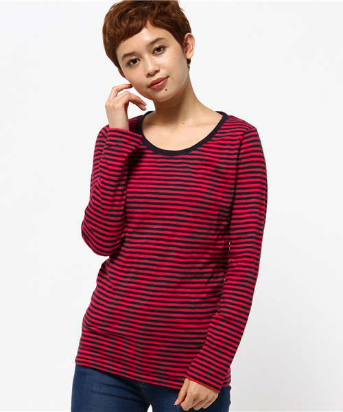 CUBE SUGAR（キューブシュガー）の「32/-ショートスラブ 先染めボーダー クルーネック長袖（Tシャツ/カットソー・レディース・ブラック/その他/トップグレー/ネイビー/その他1/その他2・M）」の5枚目の写真