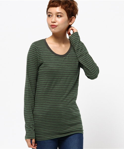 CUBE SUGAR（キューブシュガー）の「32/-ショートスラブ 先染めボーダー クルーネック長袖（Tシャツ/カットソー・レディース・ブラック/その他/トップグレー/ネイビー/その他1/その他2・M）」の6枚目の写真