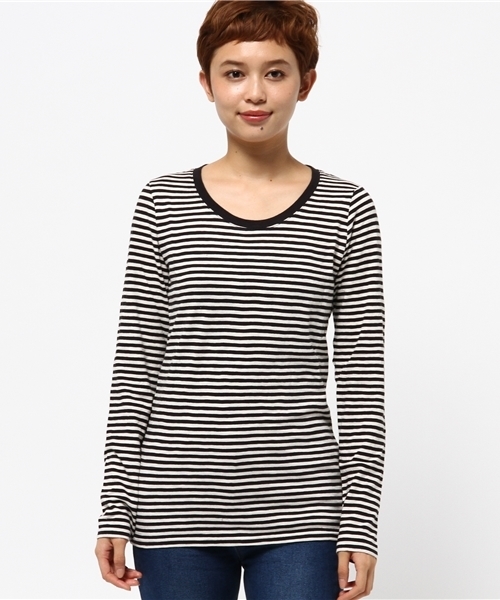 CUBE SUGAR（キューブシュガー）の「32/-ショートスラブ 先染めボーダー クルーネック長袖（Tシャツ/カットソー・レディース・ブラック/その他/トップグレー/ネイビー/その他1/その他2・M）」の7枚目の写真