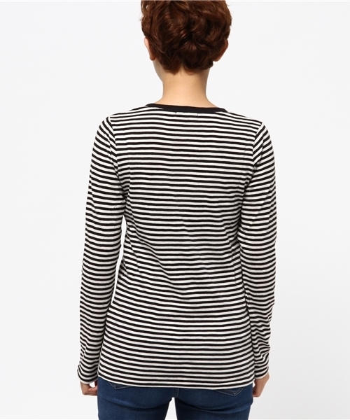CUBE SUGAR（キューブシュガー）の「32/-ショートスラブ 先染めボーダー クルーネック長袖（Tシャツ/カットソー・レディース・ブラック/その他/トップグレー/ネイビー/その他1/その他2・M）」の9枚目の写真