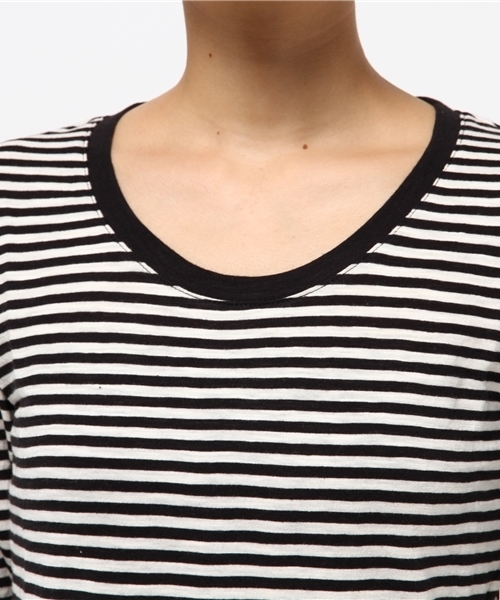 CUBE SUGAR（キューブシュガー）の「32/-ショートスラブ 先染めボーダー クルーネック長袖（Tシャツ/カットソー・レディース・ブラック/その他/トップグレー/ネイビー/その他1/その他2・M）」の10枚目の写真