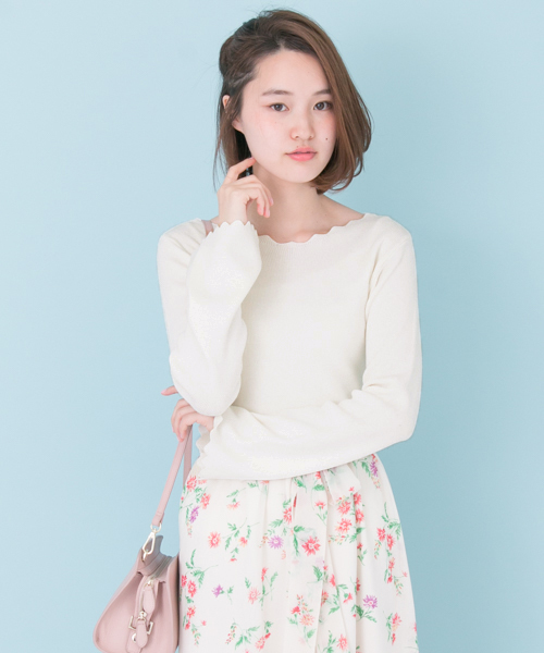 URBAN RESEARCH(アーバンリサーチ)の「UR スカラップニット(ニット/セーター・レディース・オフホワイト/ピンク/ブラック/その他1・FREE)」の2枚目の写真