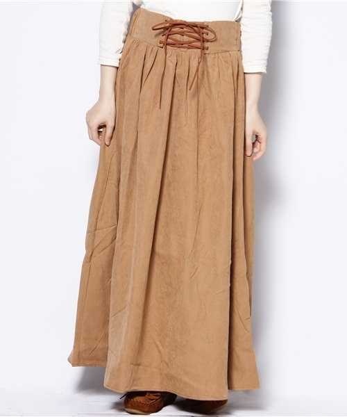 CIAOPANIC（チャオパニック）の「レースアップマキシSK（スカート・レディース・キャメル/レッド/ブラウン・FREE）」の2枚目の写真