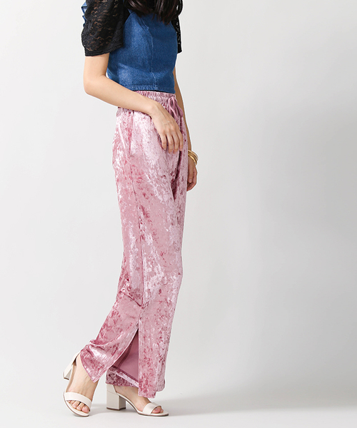 WEGO（ウィゴー）の「WEGO/クラッシュベロアスリットワイドパンツ（その他パンツ・レディース・ピンク/ライトブラウン/ブラック系その他/ブラック・FREE）」の19枚目の写真