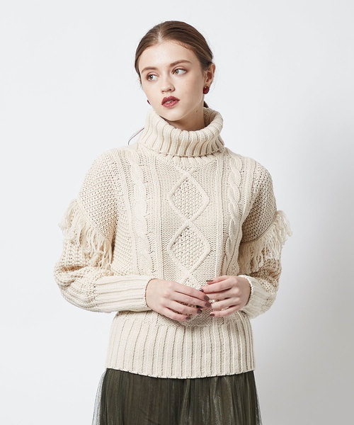 titivate（ティティベイト）の「3ｹﾞｰｼﾞｹｰﾌﾞﾙﾆｯﾄﾌﾟﾙｵｰﾊﾞｰ（ニット/セーター・レディース・ホワイト/ブラック/ブラウン・M）」の2枚目の写真