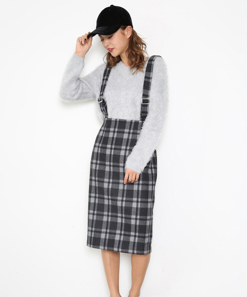 FREE'S MART(フリーズマート)の「ペンシルチェックジャンスカ(ジャンパースカート・レディース・グレー系その他/ベージュ系その他・FREE)」の1枚目の写真