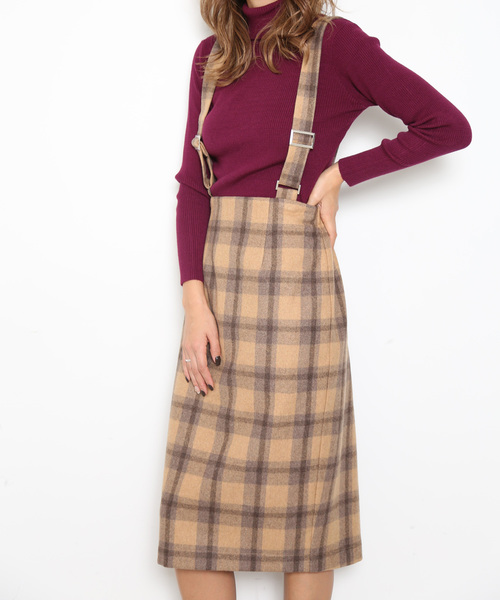 FREE'S MART(フリーズマート)の「ペンシルチェックジャンスカ(ジャンパースカート・レディース・グレー系その他/ベージュ系その他・FREE)」の2枚目の写真