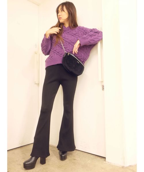 EVRIS(エヴリス)の「ハイウエストリブフレアレギンス(その他パンツ・レディース・ブラック/カーキ/キャメル・FREE)」の6枚目の写真