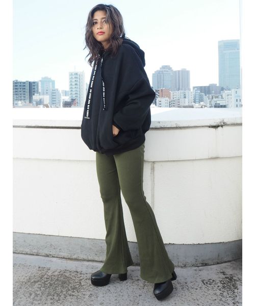 EVRIS(エヴリス)の「ハイウエストリブフレアレギンス(その他パンツ・レディース・ブラック/カーキ/キャメル・FREE)」の9枚目の写真