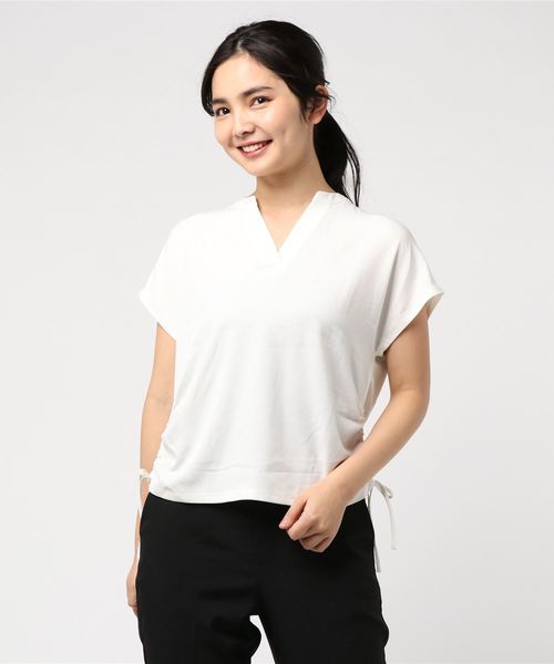 IGNIO(イグニオ)の「ジョーゼットスキッパーシャツ(Tシャツ/カットソー・レディース・ペールイエロー/ネイビー/オフホワイト・M/L/LL)」の2枚目の写真