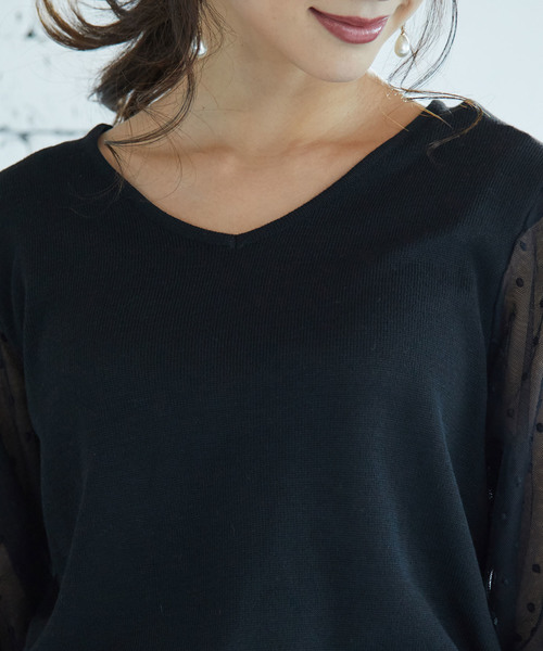 VIS(ビス)の「【泉里香さん着用】【前後2WAY】袖ドットチュールプルオーバー(Tシャツ/カットソー・レディース・ホワイト/ブラック/ベージュ/ピンク・FREE)」の13枚目の写真