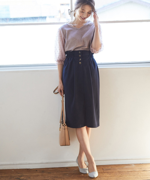 VIS(ビス)の「【泉里香さん着用】【前後2WAY】袖ドットチュールプルオーバー(Tシャツ/カットソー・レディース・ホワイト/ブラック/ベージュ/ピンク・FREE)」の8枚目の写真