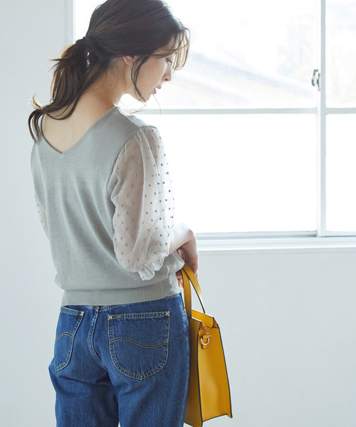 VIS(ビス)の「【泉里香さん着用】【前後2WAY】袖ドットチュールプルオーバー(Tシャツ/カットソー・レディース・ホワイト/ブラック/ベージュ/ピンク・FREE)」の10枚目の写真