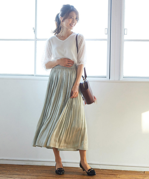 VIS(ビス)の「【泉里香さん着用】【前後2WAY】袖ドットチュールプルオーバー(Tシャツ/カットソー・レディース・ホワイト/ブラック/ベージュ/ピンク・FREE)」の19枚目の写真