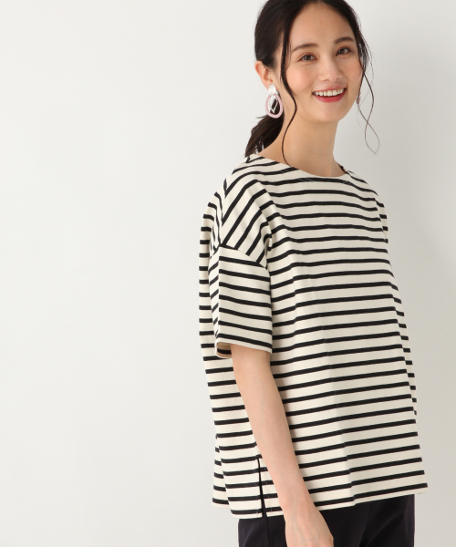 GLOBAL WORK(グローバルワーク)の「マリンボーダー半袖/835092(Tシャツ/カットソー・レディース・ホワイト/ベージュ/ブラウン/ダークブルー・MEDIUM/LARGE)」の2枚目の写真