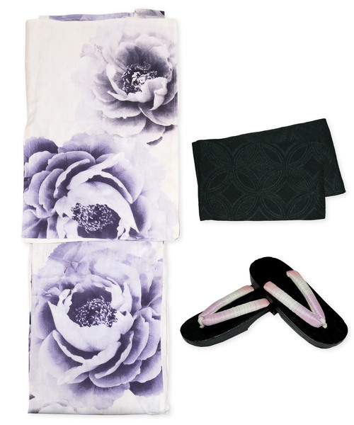 Ninarobe（ニーナローブ）の「浴衣3点セット (浴衣+造り帯+下駄) (白地