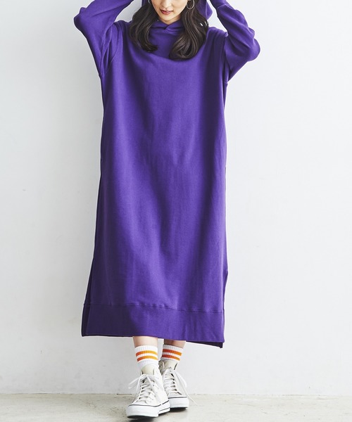 made in standard （メイドインスタンダード）の「made in standard/メイドインスタンダード  ヘビーウェイトスウェット パーカー ワンピース（ワンピース・レディース・ブラック/ベージュ/パープル/ブラウン/オフホワイト・FREE）」の5枚目の写真