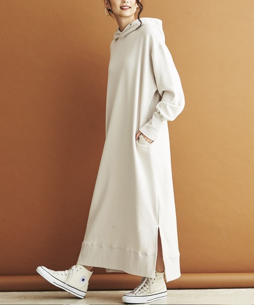 made in standard （メイドインスタンダード）の「made in standard/メイドインスタンダード  ヘビーウェイトスウェット パーカー ワンピース（ワンピース・レディース・ブラック/ベージュ/パープル/ブラウン/オフホワイト・FREE）」の2枚目の写真