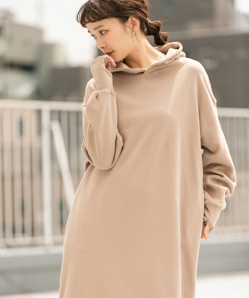 made in standard （メイドインスタンダード）の「made in standard/メイドインスタンダード  ヘビーウェイトスウェット パーカー ワンピース（ワンピース・レディース・ブラック/ベージュ/パープル/ブラウン/オフホワイト・FREE）」の7枚目の写真