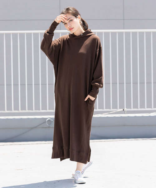 made in standard （メイドインスタンダード）の「made in standard/メイドインスタンダード  ヘビーウェイトスウェット パーカー ワンピース（ワンピース・レディース・ブラック/ベージュ/パープル/ブラウン/オフホワイト・FREE）」の13枚目の写真