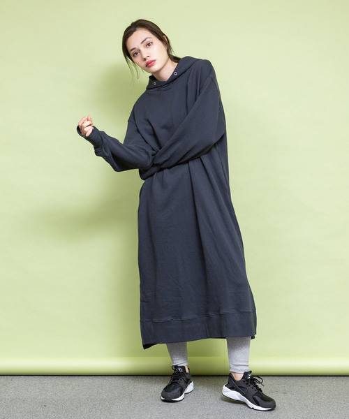 made in standard （メイドインスタンダード）の「made in standard/メイドインスタンダード  ヘビーウェイトスウェット パーカー ワンピース（ワンピース・レディース・ブラック/ベージュ/パープル/ブラウン/オフホワイト・FREE）」の9枚目の写真