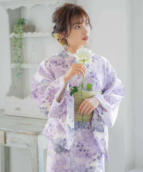 1人で着られる浴衣3点セット 和歌山染工日本染め（ゆかた・しわへこ帯・下駄） 浴衣 1人で着られる浴衣5点セット 和歌山染工日本染め（ゆかた・