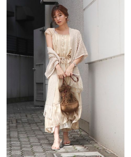 dazzlin（ダズリン）の「フリンジディティールカーデ（カーディガン/ボレロ・レディース・オフホワイト/カーキ/ベージュ・FREE）」の6枚目の写真