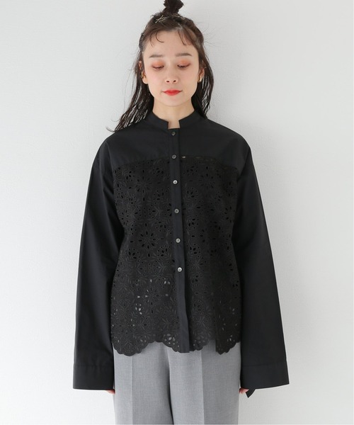 ELIN - ELIN エリン パフスリーブシャツ ノーカラー 袖フリル ショート丈 edra438_5.jpg