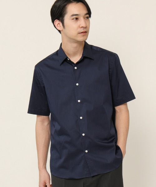 KASHIYAMA（カシヤマ）の「ショートポイントレギュラーショートスリーブ　サテンストレッチ　カジュアルテイルシャツ（シャツ/ブラウス・メンズ・ネイビー/ブルー/ホワイト・マルチサイズ）」の3枚目の写真