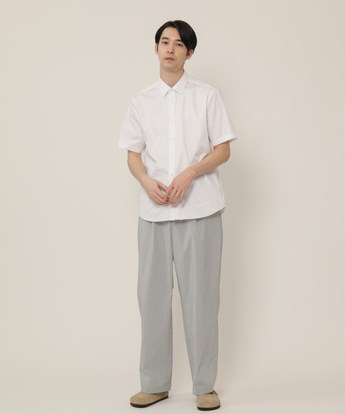 KASHIYAMA（カシヤマ）の「ショートポイントレギュラーショートスリーブ　サテンストレッチ　カジュアルテイルシャツ（シャツ/ブラウス・メンズ・ネイビー/ブルー/ホワイト・マルチサイズ）」の5枚目の写真