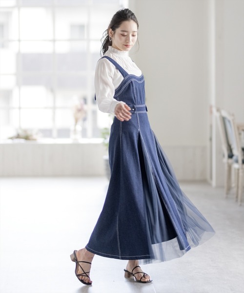 clear（クリア）の「チュール切替デニムジャンスカ（ジャンパー