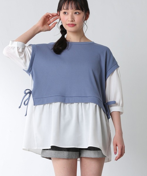 Honeys（ハニーズ）の「レイヤード風チュニック（その他トップス・レディース・オレンジ/ブラック/ベージュ/ブルー/オリーブ・M/L/S）」の5枚目の写真