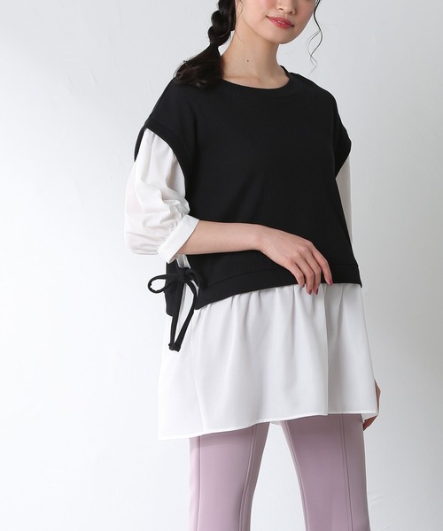 Honeys（ハニーズ）の「レイヤード風チュニック（その他トップス・レディース・オレンジ/ブラック/ベージュ/ブルー/オリーブ・M/L/S）」の2枚目の写真