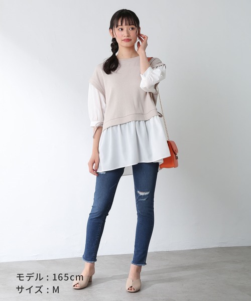 Honeys（ハニーズ）の「レイヤード風チュニック（その他トップス・レディース・オレンジ/ブラック/ベージュ/ブルー/オリーブ・M/L/S）」の7枚目の写真