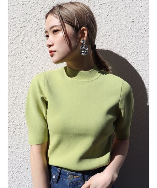 MURUA（ムルーア）の「スリムハーフスリーブニット（ニット/セーター・レディース・ホワイト/ブラック/ライトグリーン/ライトブルー/ベージュ・FREE）」の4枚目の写真