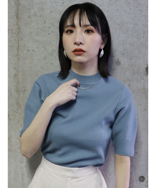 MURUA（ムルーア）の「スリムハーフスリーブニット（ニット/セーター・レディース・ホワイト/ブラック/ライトグリーン/ライトブルー/ベージュ・FREE）」の5枚目の写真