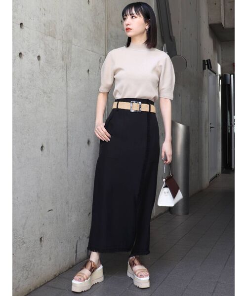 MURUA（ムルーア）の「スリムハーフスリーブニット（ニット/セーター・レディース・ホワイト/ブラック/ライトグリーン/ライトブルー/ベージュ・FREE）」の6枚目の写真