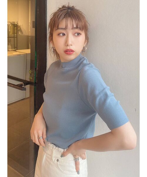 MURUA（ムルーア）の「スリムハーフスリーブニット（ニット/セーター・レディース・ホワイト/ブラック/ライトグリーン/ライトブルー/ベージュ・FREE）」の16枚目の写真