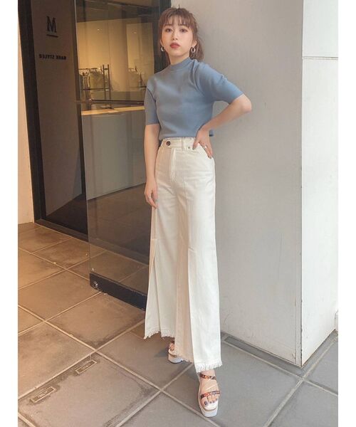 MURUA（ムルーア）の「スリムハーフスリーブニット（ニット/セーター・レディース・ホワイト/ブラック/ライトグリーン/ライトブルー/ベージュ・FREE）」の19枚目の写真