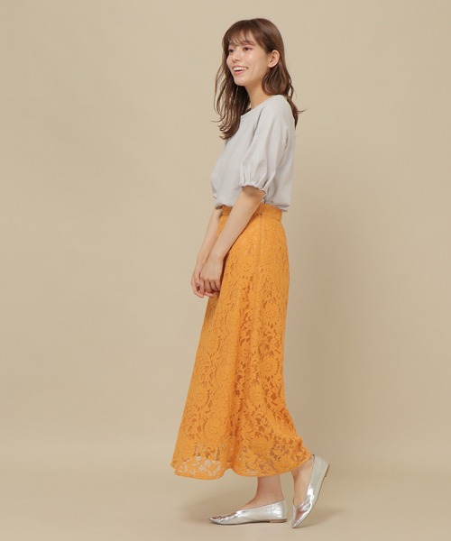 IKKA LOUNGE(イッカラウンジ)の「ラッセルレースナロースカート(スカート・レディース・ブラウン/イエロー・M/L)」の4枚目の写真